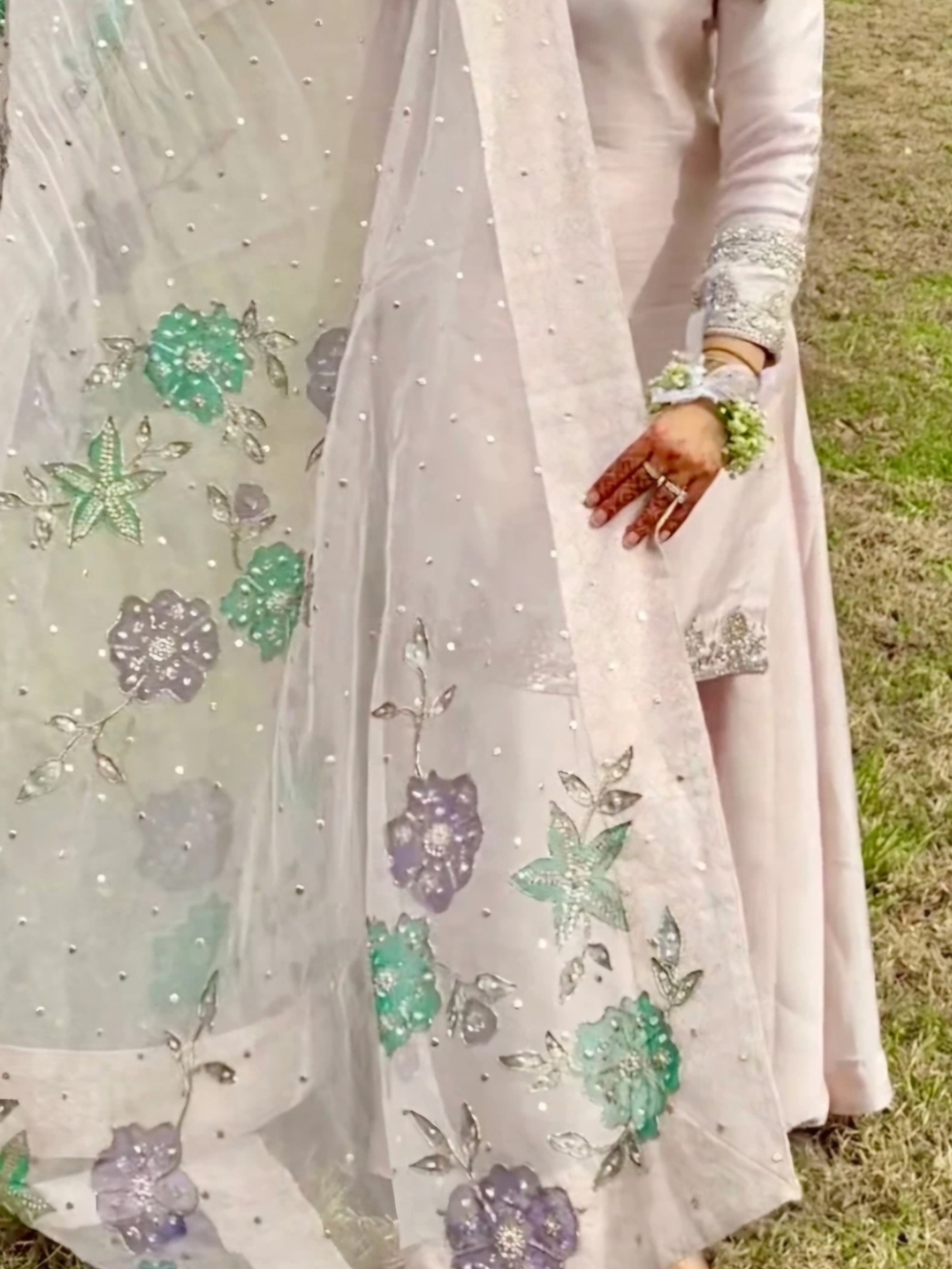 Elegant Pastel Hand Work Women's Dress with Hand Paint Dupatta
